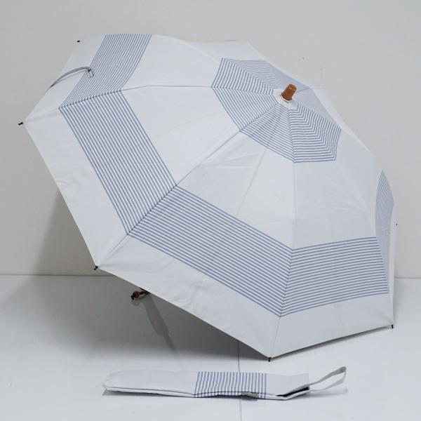 日傘 サンバリア100 完全遮光折日傘 USED品 2段折 ボーダー