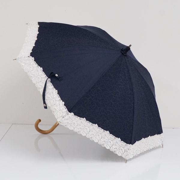 近沢レース 日傘　柴田(株)製 高級 資生堂 花椿　非売品 資生堂 日傘 USED美品 フラワー レース ネイビー 高級 晴雨兼用