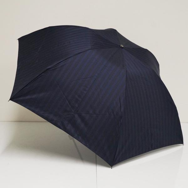 折りたたみ傘 Paul Stuart ポールスチュアート USED美品 メンズ ストライプ ブラック×ブルー 高級傘 60cm FA9460