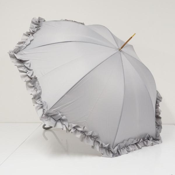 傘 HANWAY ハンウェイ USED品 フリル グレー 無地 シンプル UV 日本製 58cm S3927