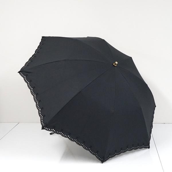 折りたたみ日傘 CELINE セリーヌ USED美品 マカダム 刺繍 スカラップ ブラック ブランド 高級 希少 50cm FS9693