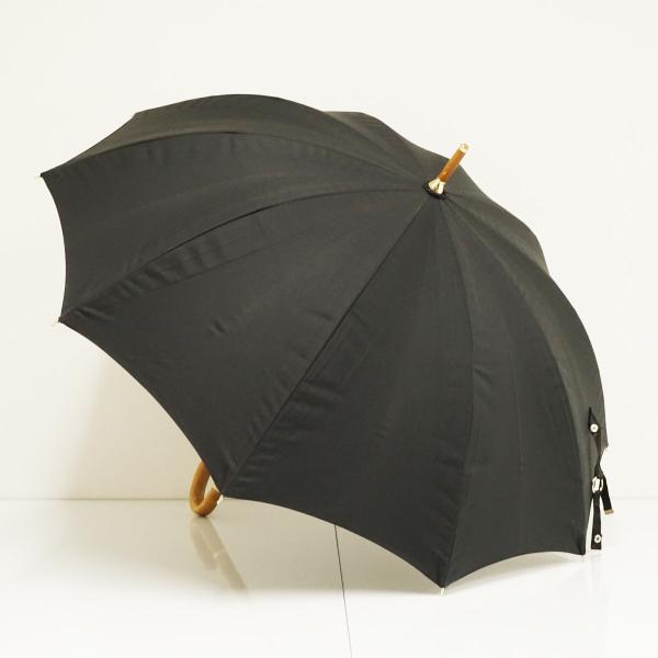 日傘 MOONBAT ムーンバット USED美品 晴雨兼用 ブラック 無地 木製手元 UV 遮光 50cm A4190