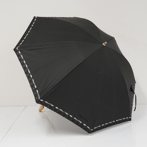 晴雨兼用日傘 Aquascutum アクアスキュータム USED美品 ブラック サマーシールドLi スカラップ刺繍 フラワー  UV 遮光  47cm A4303