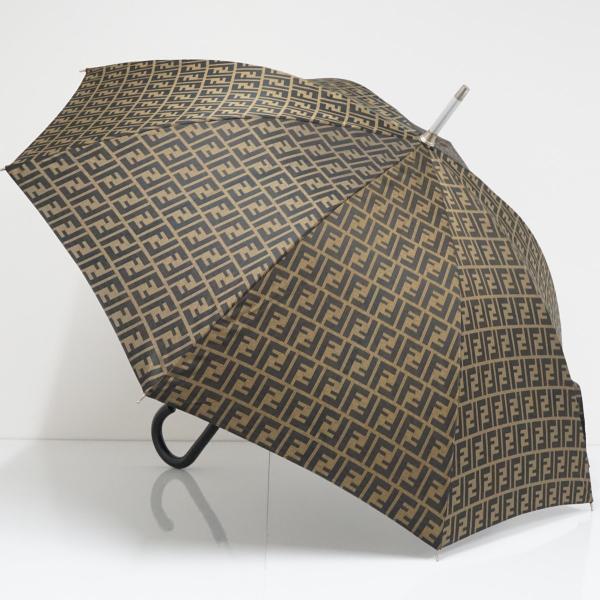 傘 FENDI フェンディ USED美品 高級 FFロゴ ズッカ柄 総柄 ブラウン ジャガード グラス骨 絶版 ユニセックス 60cm S4421