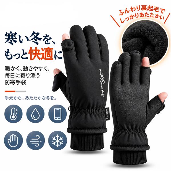 防寒手袋 厚手 メンズ レディース 裏起毛 防風 撥水 防水 指出し スマホ対応 滑り止め バイク 自転車 通勤 通学 アウトドア 冬用 グローブ