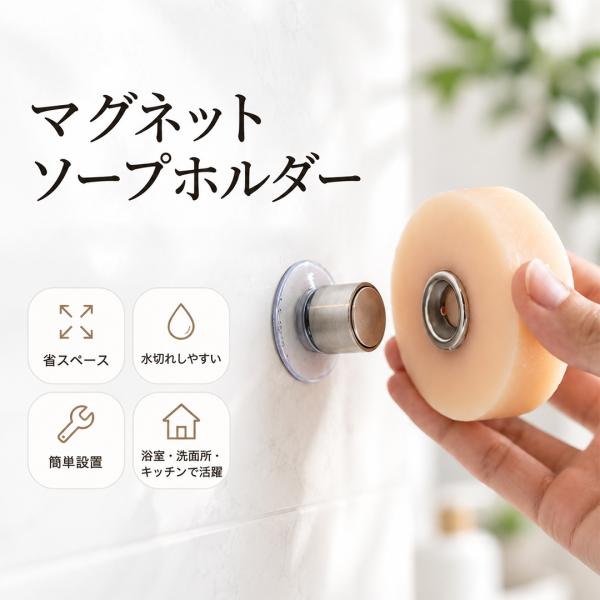 ソープホルダー マグネット 石鹸置き 吸盤式 石けんホルダー ソープディッシュ 水切り ぬめり対策 省スペース お風呂 浴室 洗面所 石鹸収納 シンプル おしゃれ