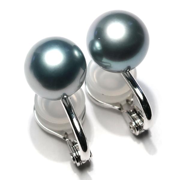 イヤリング タヒチ黒蝶真珠幅9.5mm 青色がかったグレー色が上品 定番