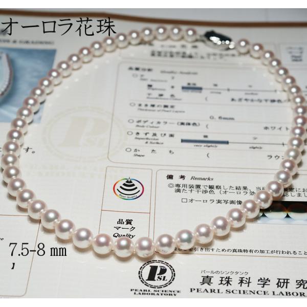 しほ　テリ最強　無調色7-7.5mmオーロラ花珠　ネックレス オーロラ花珠真珠ネックレスセット（7.5-8ミリ 無調色タイプも有