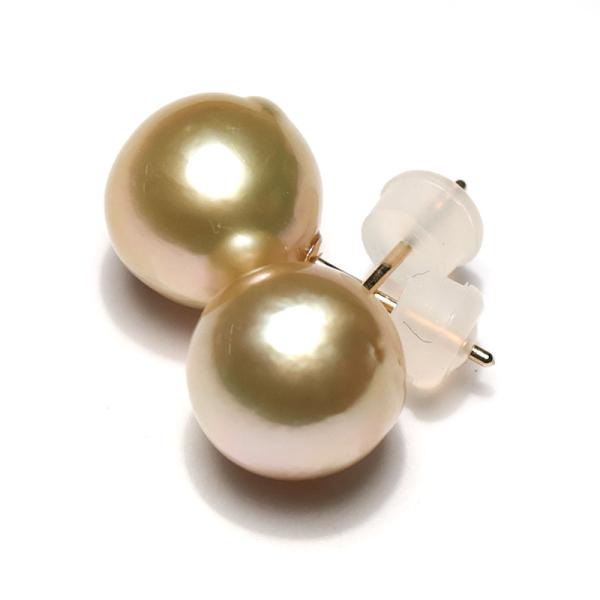 ピアス ゴールドパールピアス 白蝶真珠 幅10.1mmバロック形
