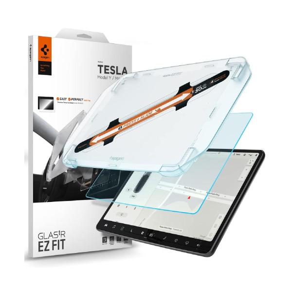人気アイテムTesla Model3 / ModeY 用 ガラスフィルム 1枚入 貼り付けキット付 1枚入 Spigen EZ Fit AGL01086