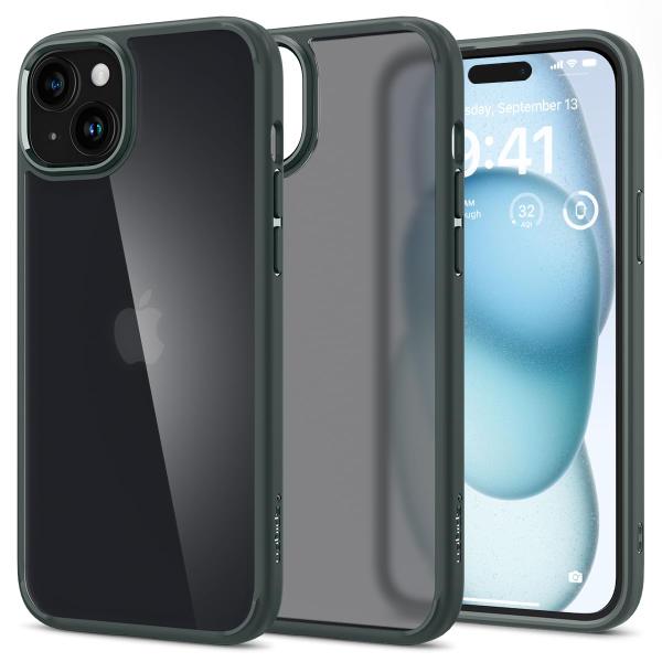 Spigen iPhone15 ケース クリア 耐衝撃 半透明 ストラップホール 黄変抑制 ワイヤレス充電対応 ACS06798 フロストグリーン