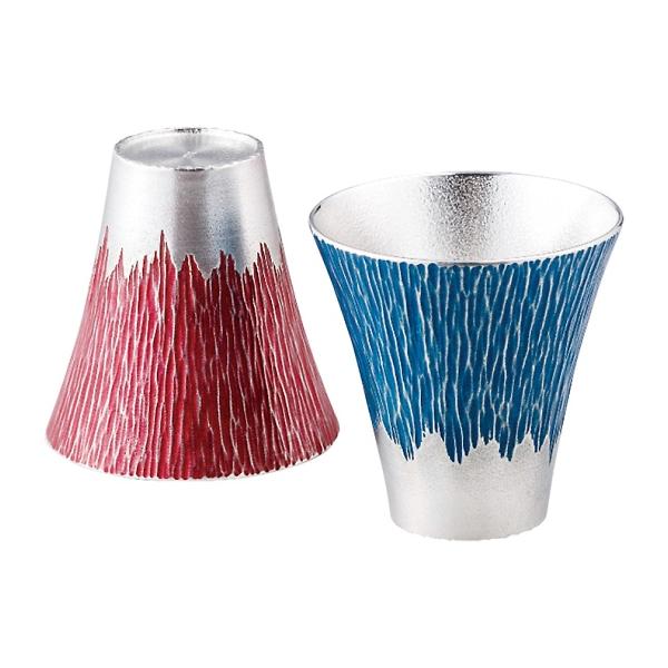 錫製富士山タンブラー180ml(小)青朱ペア fut-1-2P