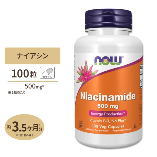 ナウフーズ ナイアシンアミド 500mg 100粒 ベジカプセル NOW Foods Niacinamide Veg Capsules ビタミンB3 B-3 ノーフラッシュ フラッシュフリー