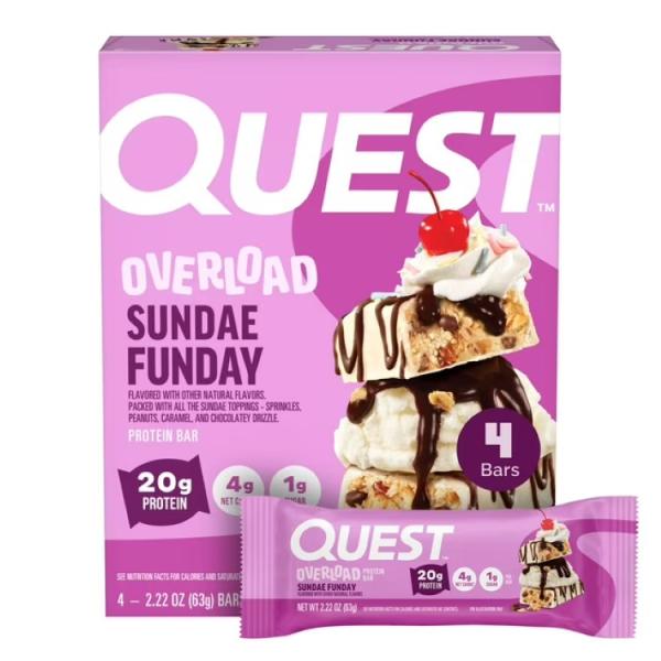 クエスト オーバーロード プロテインバー サンデーファンデー風味 4本入 Quest Overload 20g Protein Bar, Sundae Fund お取り寄せ