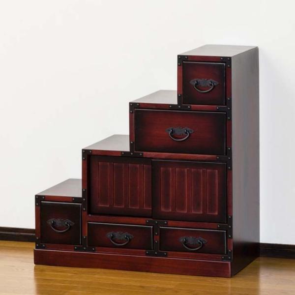 たんす 和ダンス 民芸調 チェスト 幅67 引出し5杯 左下がり 階段