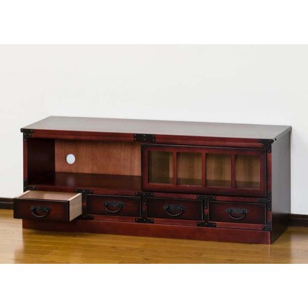 ◇アンティーク家具◇民芸家具◇ローボード◇木製家具◇ テレビ台 民芸調 ローボード 幅100 引出し4杯 ガラス引き戸 裏面コード