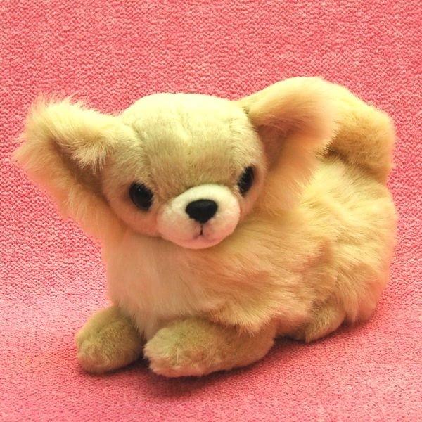 ロングコートチワワ クリーム 首ジョイントぬいぐるみ伏せ型 犬雑貨