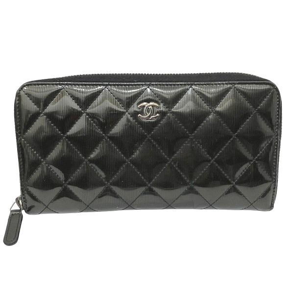 シャネル CHANEL マトラッセ エナメルラウンドファスナー長財布 財布 