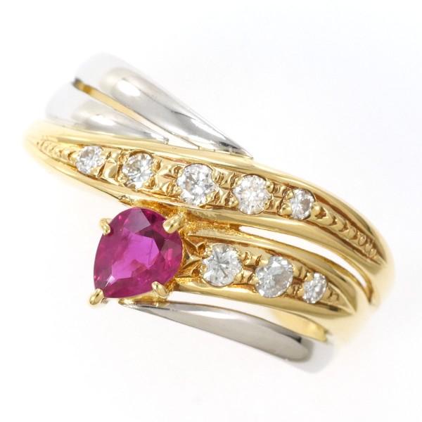 K18PT900ルビーダイヤモンドリング 長江達雄】Pt900/K18スタールビー ダイヤモンドリング(NO.127787