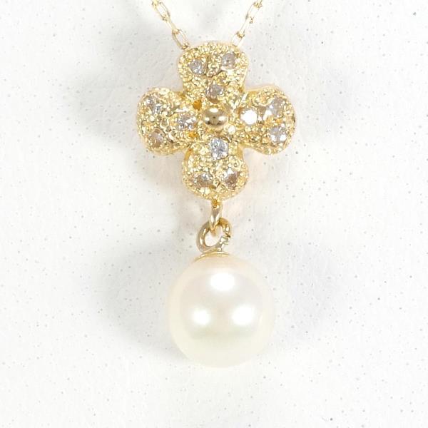 ネックレス K18 18金 YG イエローゴールド パール ダイヤ 0.06 総重量