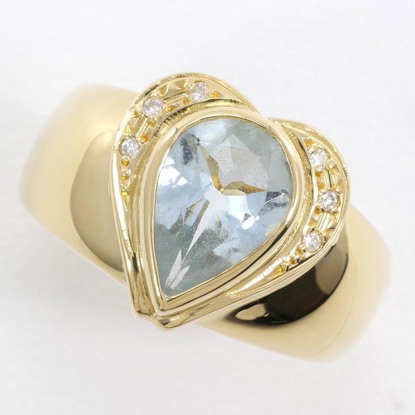 リング K18 18金 YG イエローゴールド 指輪 12号 アクアマリン ダイヤ