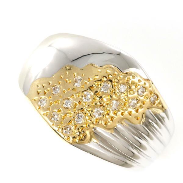 リング PT900 プラチナ K18YG 指輪 15.5号 ダイヤ 0.12 カード鑑別書  