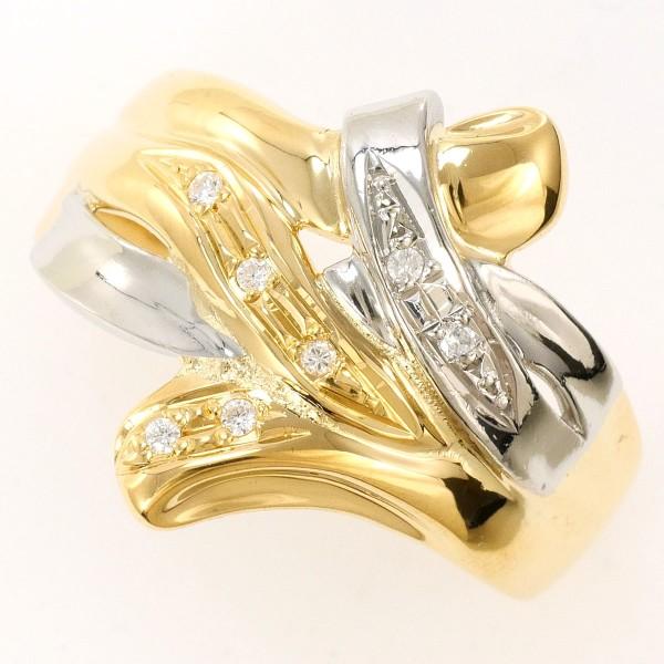 リング PT900 プラチナ K18YG 指輪 19号 ダイヤ 0.04 カード鑑別書 総