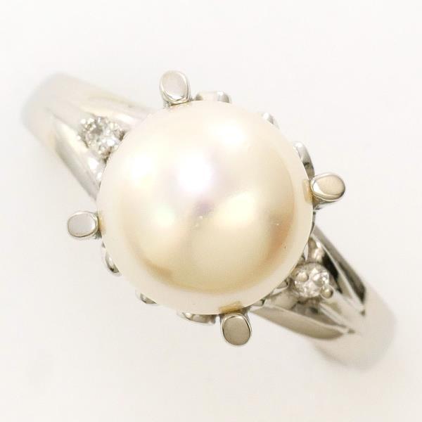 リング PT900 プラチナ 指輪 9号 パール(真珠) 約8mm ダイヤ 0.02 総