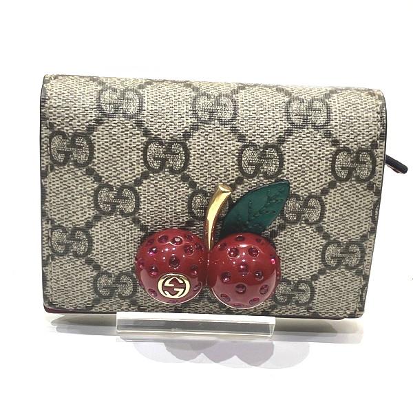 GUCCI グッチ/GGスプリームチェリーコンパクトウォレット/476050/114*/Aランク/77【中古】 GUCCI - GUCCI グッチ/GGスプリームチェリーコンパクトウォレット