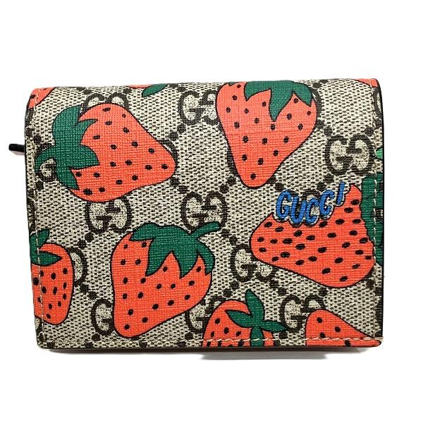 美品✨GUCCI 二つ折り財布 コンパクトウォレットストロベリー GGスプリーム GUCCI（グッチ） GUCCI GGスプリーム ストロベリーミニウォレット