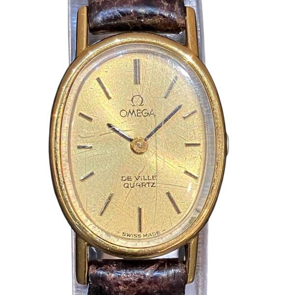オメガ OMEGA 腕時計 デビル 総重量約13g GP 本革 クオーツ ゴールド文字盤 レディース 中古