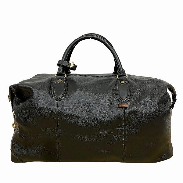 アクアスキュータム レザー ブラック バッグ ボストンバッグ ユニセックス【中古】 アクアスキュータム レザー ブラック バッグ ボストンバッグ ユニ