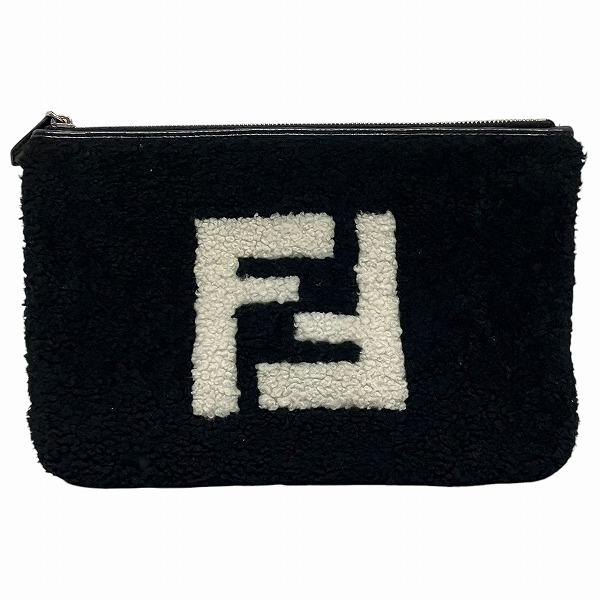 FENDI フェンディ 7N0078 ブラック ボア バッグ クラッチバッグ