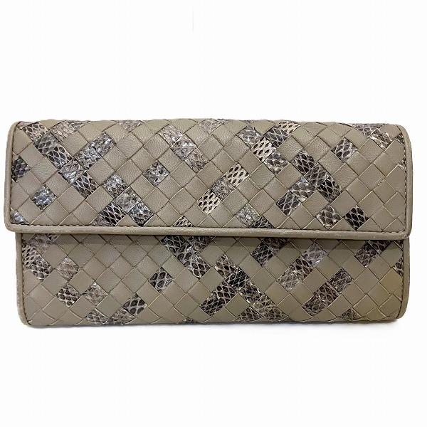 ボッテガ・ヴェネタ イントレチャート ヘビ柄 長財布 ユニセックス【中古】 ボッテガ・ヴェネタ イントレチャート ヘビ柄 長財布 ユニセックス