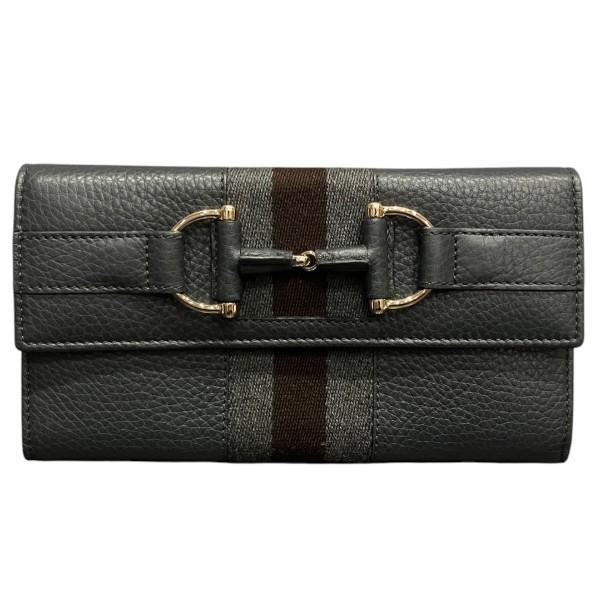 グッチ シルヴィ シェリーライン ホースビット 長財布　黒　レザー GUCCI（グッチ） ホースビット 245752 シェリーライン レザー 長財布