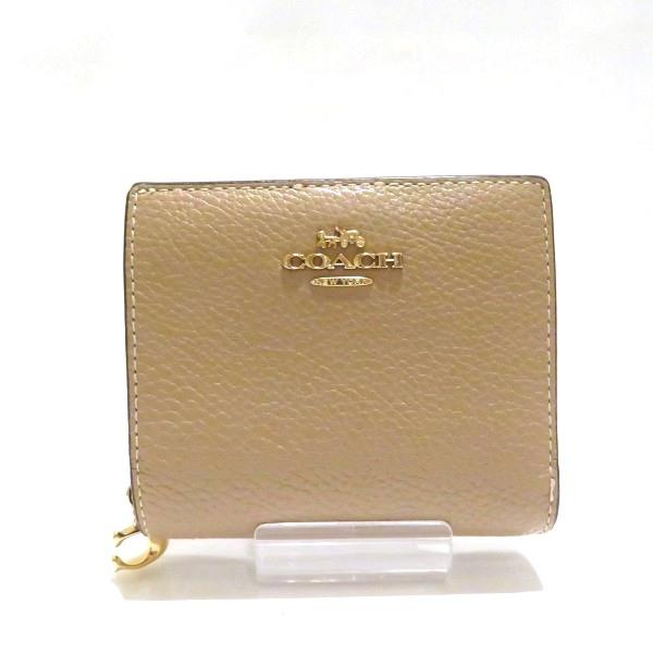 COACH コーチ ベージュ レザー 2つ折り財布 レディース 中古
