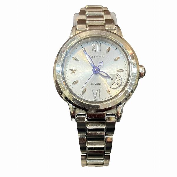 【美品】カシオソーラー電波時計SHW-1501BD-1AJFレディース カシオ シーン SHW-1500 電波ソーラー 時計 腕時計 レディース 中古