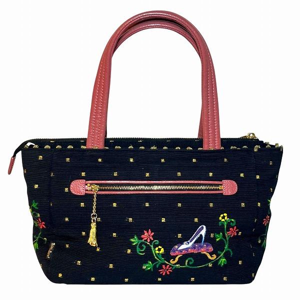 【中古】シンクビー! Think Bee シンデレラドリーム ハンドバッグ ラインストーン 刺繍 ロゴ 馬車柄 黒 ブラック シンクビー シンデレラバッグ ラインストーン バッグ ハンドバッグ