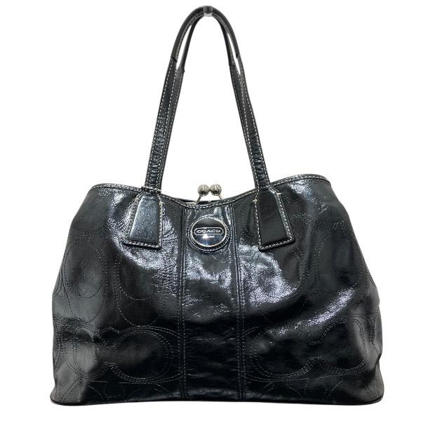 COACH コーチ シグネチャー ワンショルダーバッグ ブラック ステッチ COACH（コーチ） シグネチャー ステッチパテントフレームドキャリー