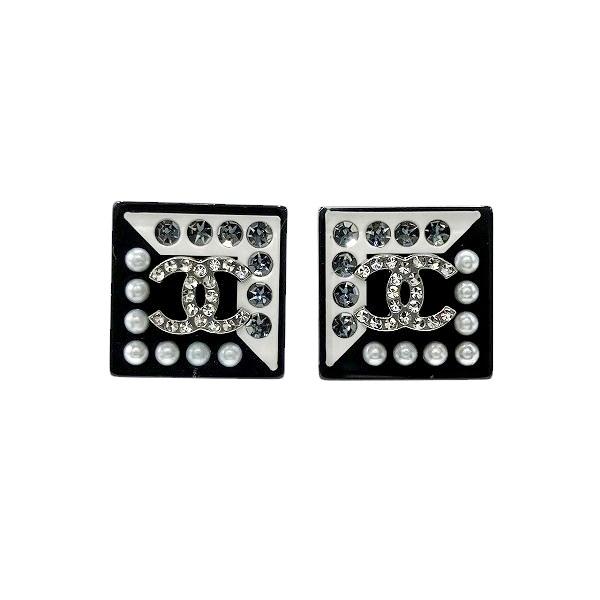 CHANEL シャネル ブラック×ホワイト 18S ココマーク ラインストーン  