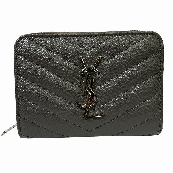 イヴ・サンローラン 403723 ダークグレー レザー 財布 2つ折り財布 