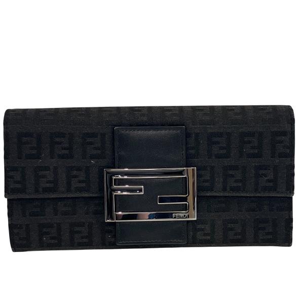 【美品】フェンディ 8M0021 ズッキーノ キャンバス 長財布 小銭入れ付 黒 FENDI（フェンディ） 長財布 ズッキーノ キャンバス レザー 8M0021