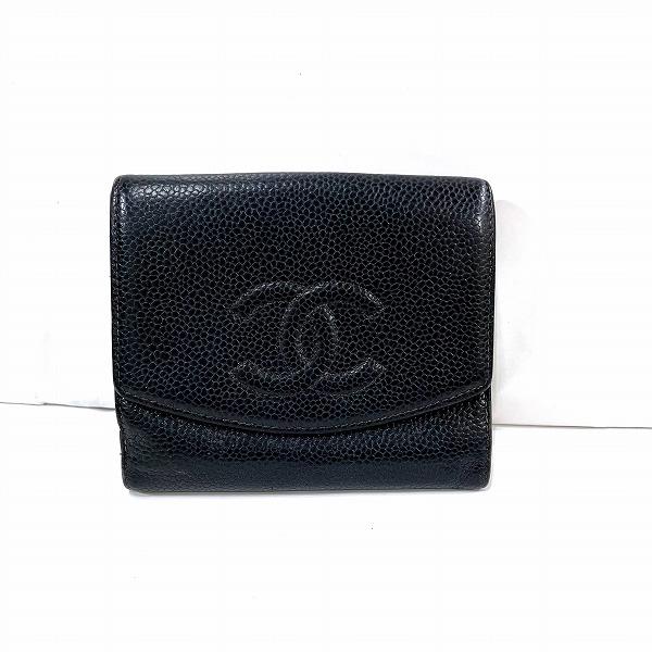 シャネルCHANEL キャビアスキンWホック二つ折財布レディース