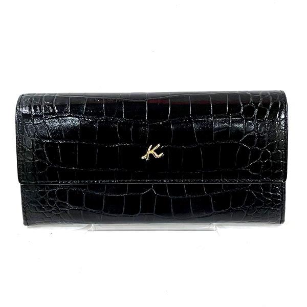 キタムラ クロコ型押し ブラック 長財布 レディース 中古