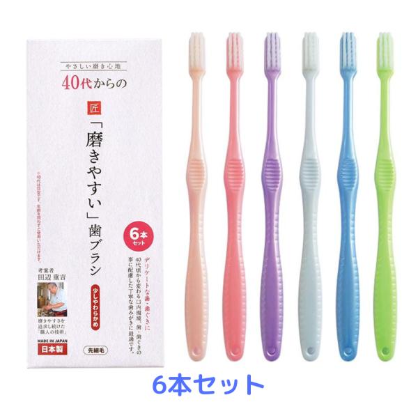他サイト： 歯ブラシ職人 田辺重吉 40代からの 磨きやすい歯ブラシ 先細毛 少しやわらかめ 6本セット LT-59の商品画像