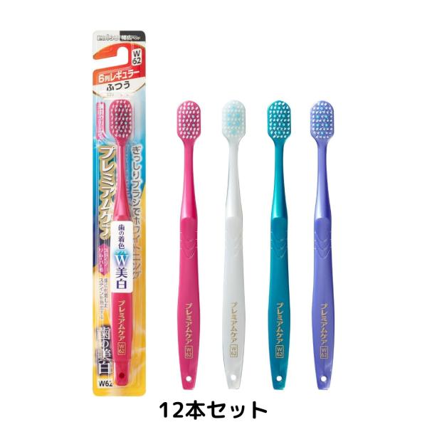 エビス ハブラシ 歯の美白 ふつう 12本セット プレミアムケア 6列レギュラー (色おまかせ)
