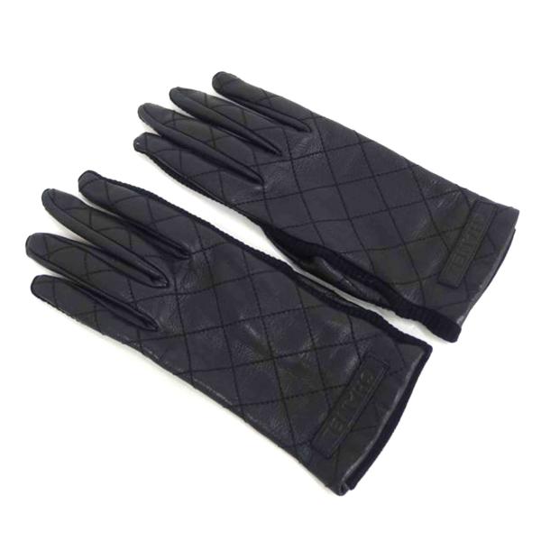 CHANEL 黒 レザー キルティング 手袋 CHANELシャネル/キルティングレザー手袋/黒/Aランク/82【中古