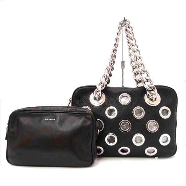 PRADA プラダ/パンチングチェーンショルダー/ブラック/117/Aランク/69【中古】 wonderrex-ec_9261181127141