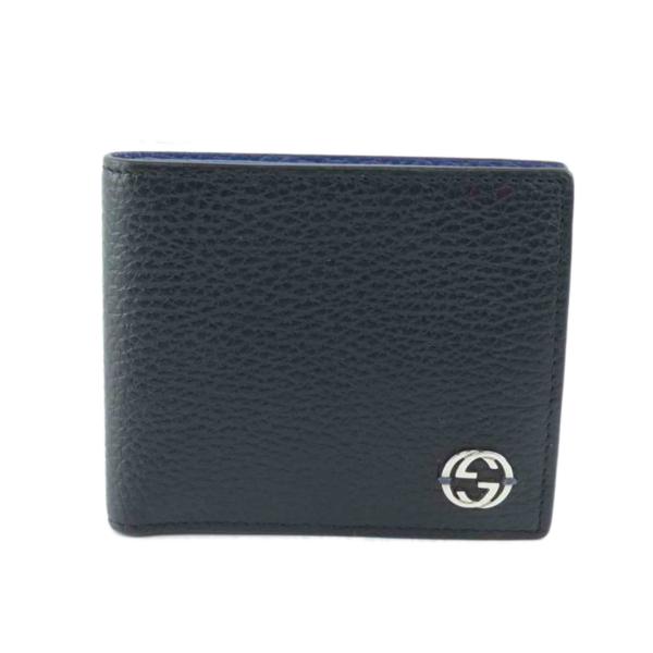 【美品】GUCCI グッチシマ インターロッキング ブラックレザー 長財布 GUCCI グッチ/インターロッキング/二つ折り財布/ブラック/ブルー