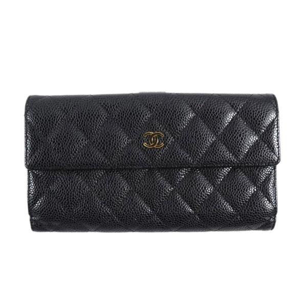 マトラッセ CHANEL シャネル/キャビアスキン Wホック長財布
